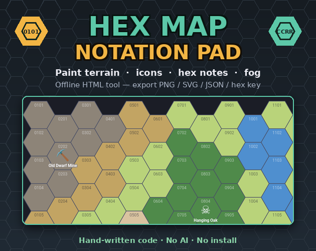 Hex Map Notation Pad — Offline Hex Map Editor with Notes (HTML) by ...