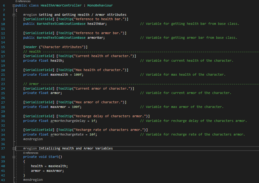 HealthArmorController Script Variables