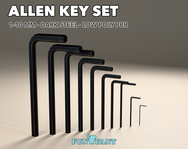 Allen Key Set 1-10 mm Dark Steel - Low Poly PBR by Funfant