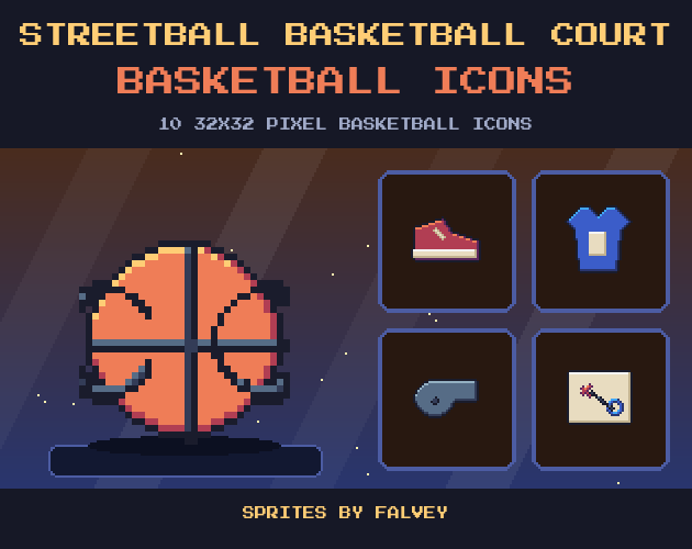 Streetball Basketball Court: 10 32x32 Pixel Basketball Icons by falvey