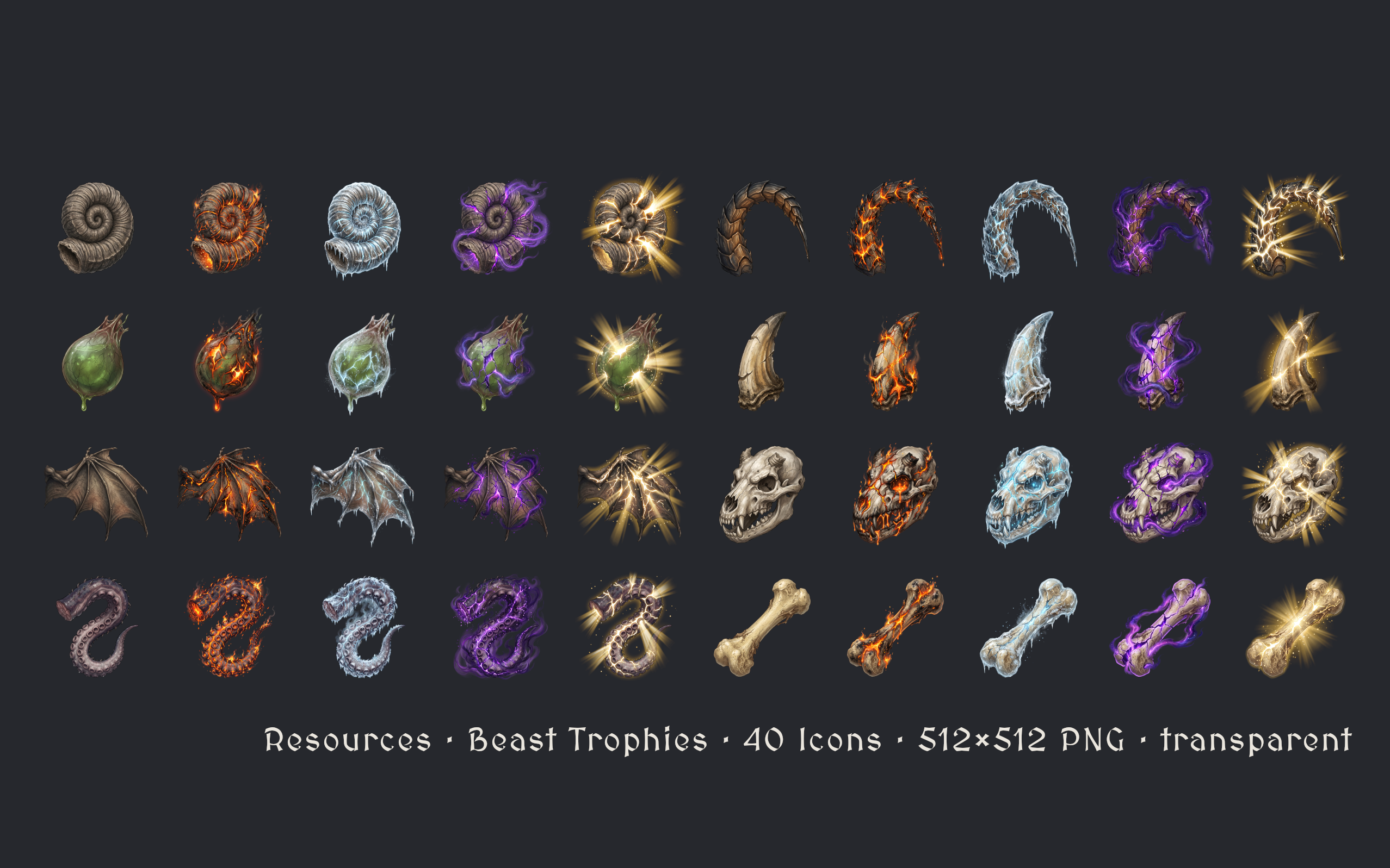 [Free] 40 Fantasy Beast Trophy Icons (Monster Loot & Boss Drops) - Free ...