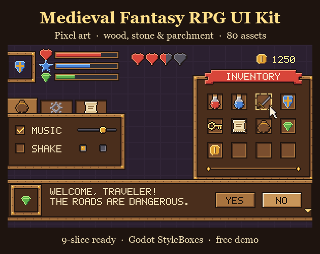 Medieval Fantasy Pixel RPG UI Kit by maiathiago