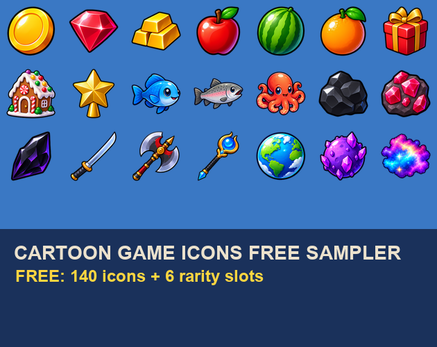 Free Sampler 1.1: 6 rarity slots - Cartoon Game Icons Free Sampler by ...