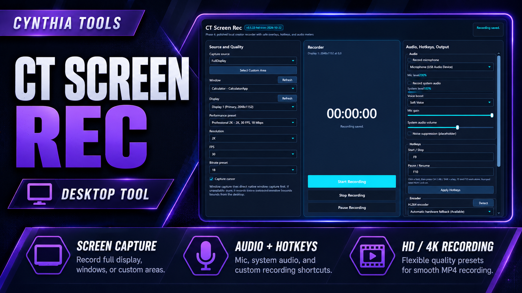 Purple-and-black CT Screen Rec launch thumbnail with the CT SCREEN REC title and a preview of its Windows recording interface.