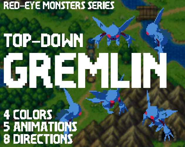 Red-Eye Monsters: Gremlin - 8-Direction Animated Pixel Sprite by hsmtug