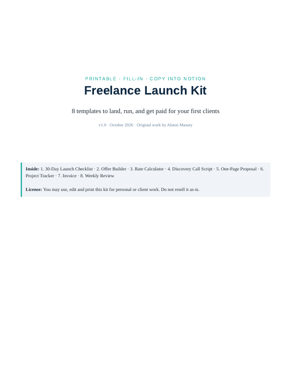 [FREE] Freelance Launch Kit – 8 printable templates for new freelancers ...