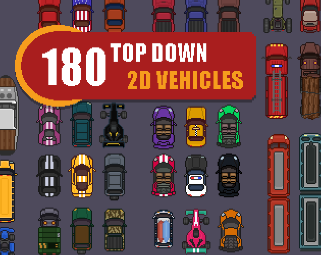 2D Top Down 180 Pixel Art Vehicles by Arludus