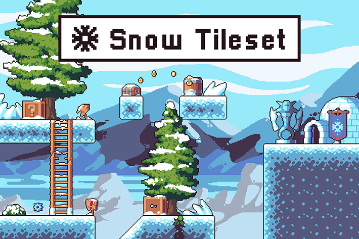 Snow Tileset Pixel Art by Free Game Assets (GUI, Sprite, Tilesets)