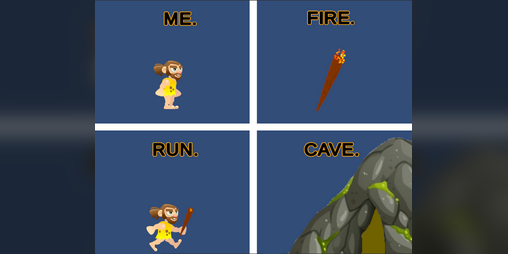 Cover image for Me. Fire. Run. Cave.