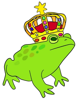 A drawing of a frog prince with a crown