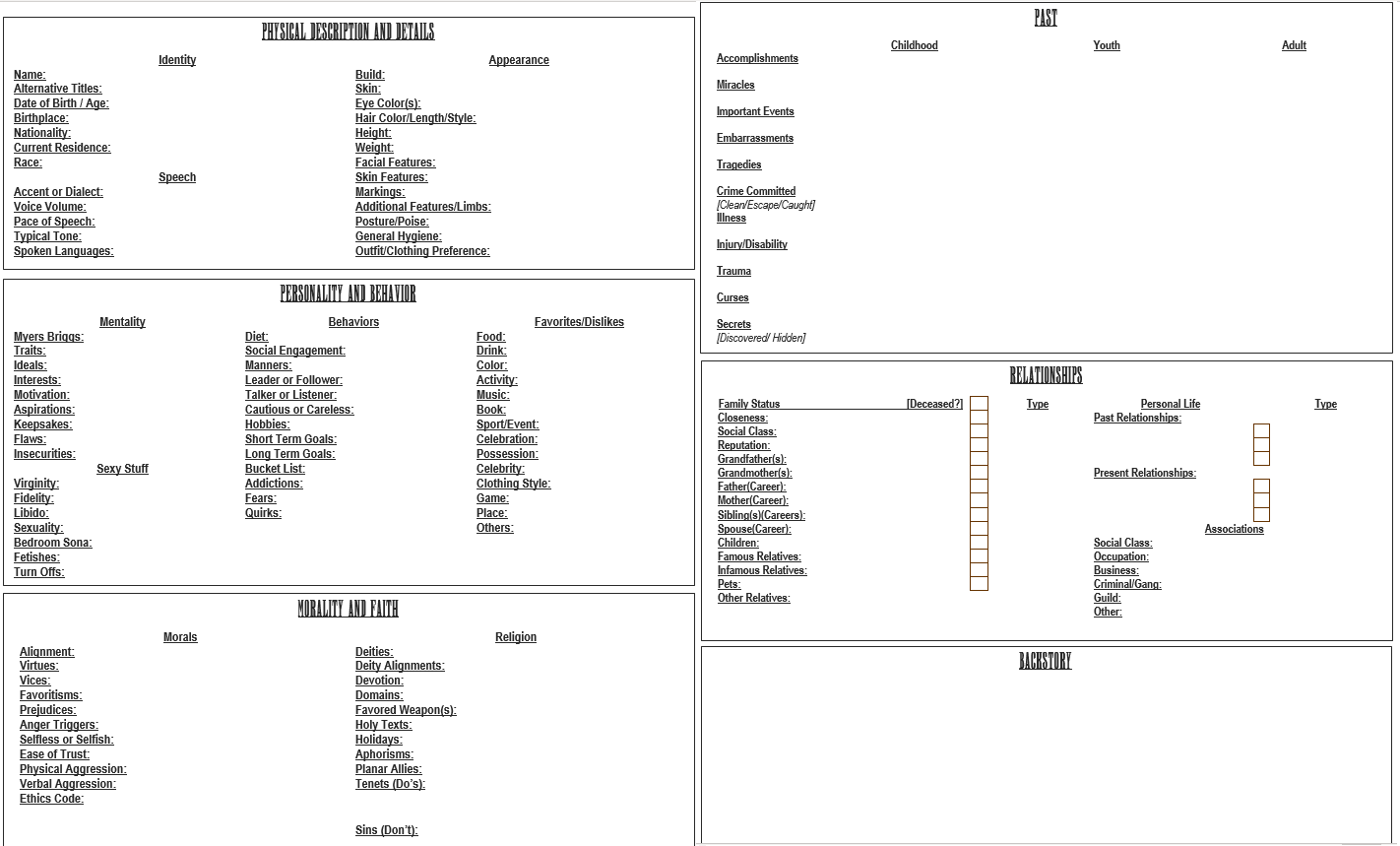 Handbook of Heroes: Character Info Sheet