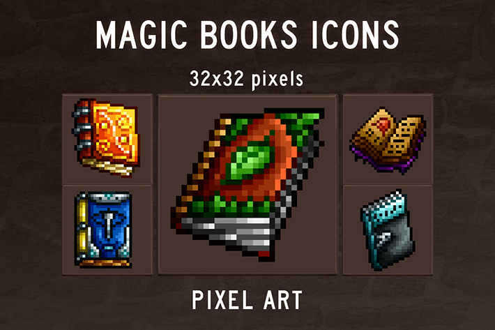 48 Magic Books Pixel Art Icons By Free Game Assets Gui Sprite Tilesets
