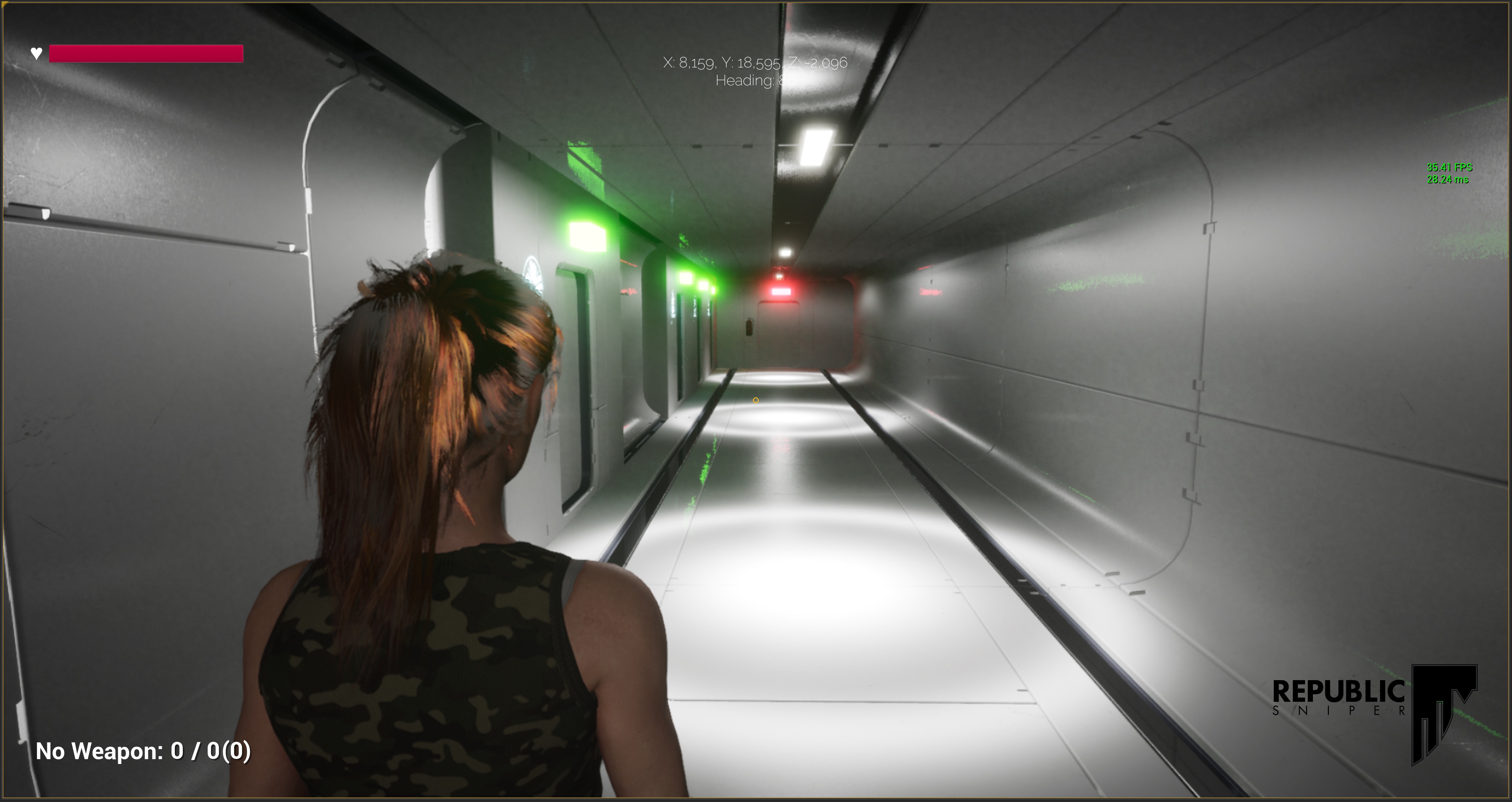 A screenshot of the game with more interesting lighting from using IES profiles.