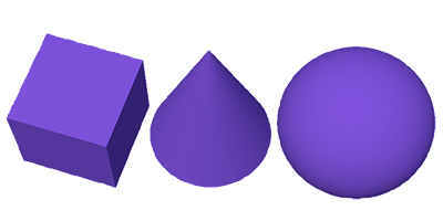 cube, cone and sphere
