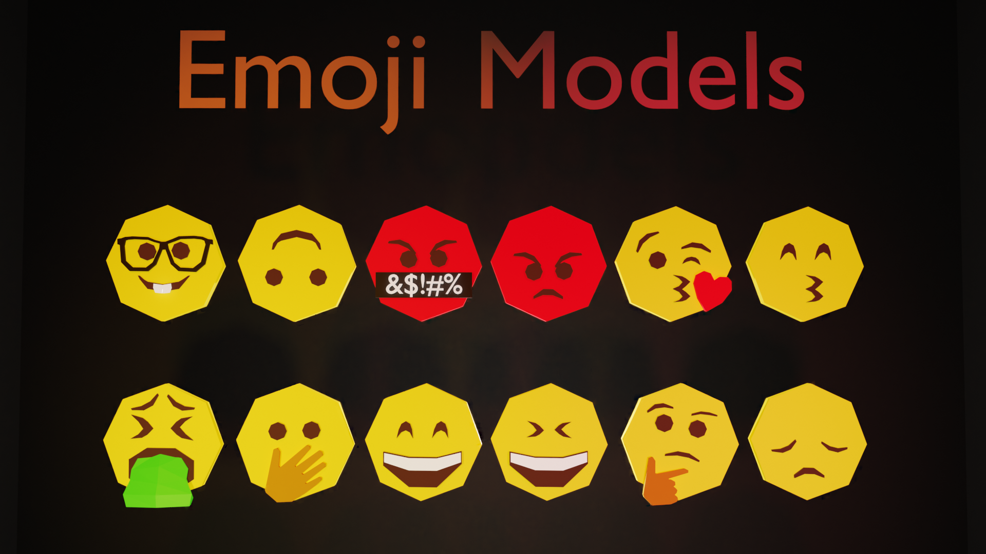 Low Poly Emoji Pack 3D | 24 emojis