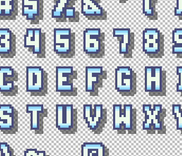 14x18 Blue Bitmap font by Mike Dailly