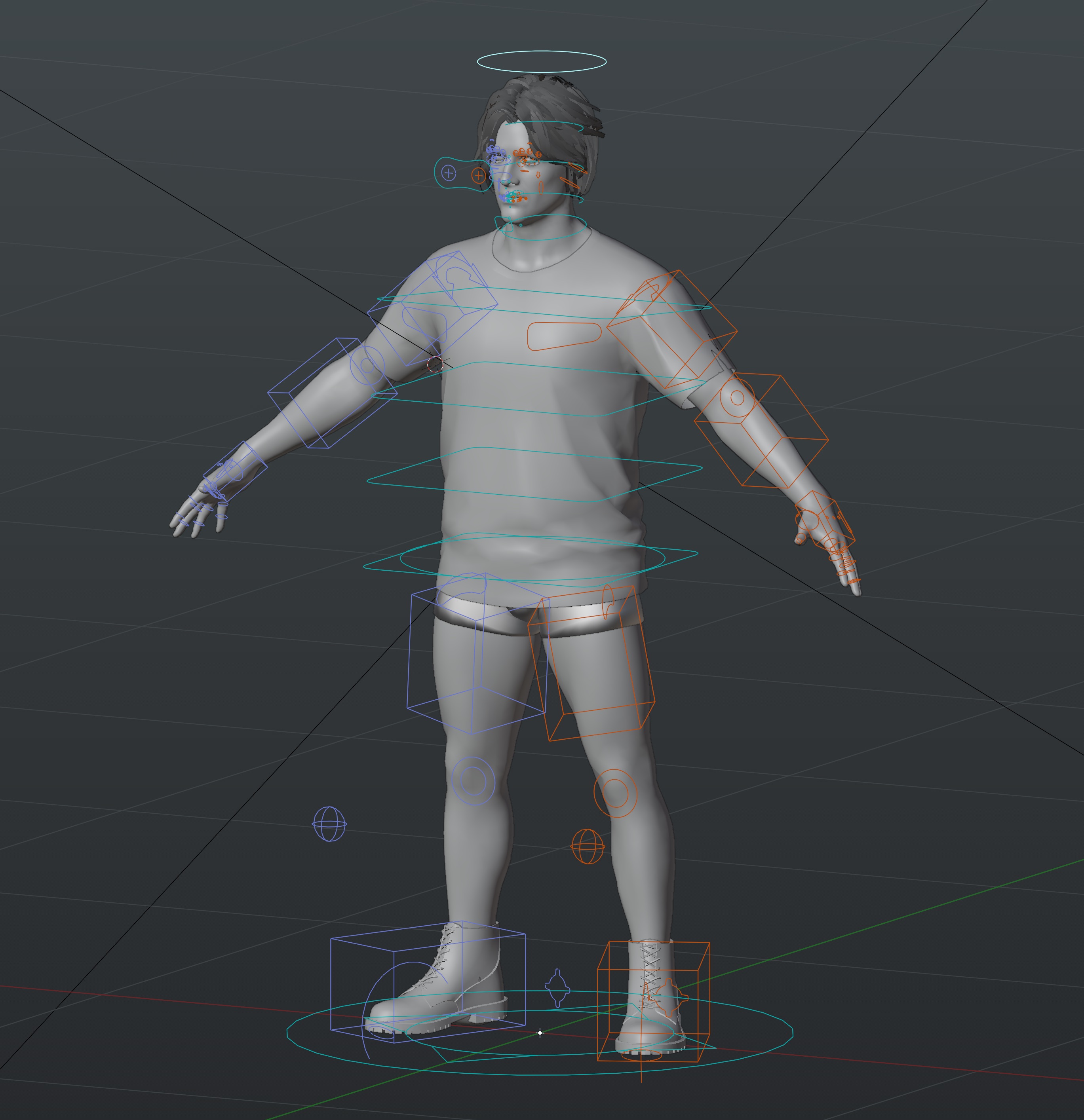 A screenshot of a 3D male character model in Blender.