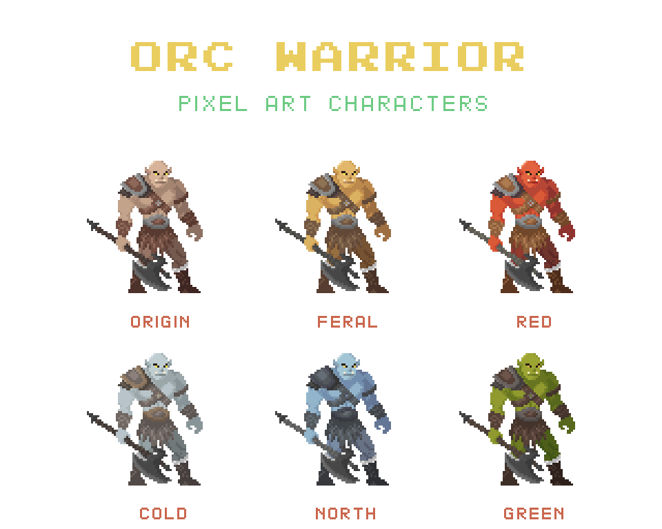 Orc Warrior Pixel Art Character