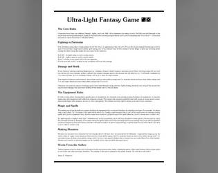 Ultra-Light Fantasy Game   - A no frills, public domain, fantasy game complete on one page. 