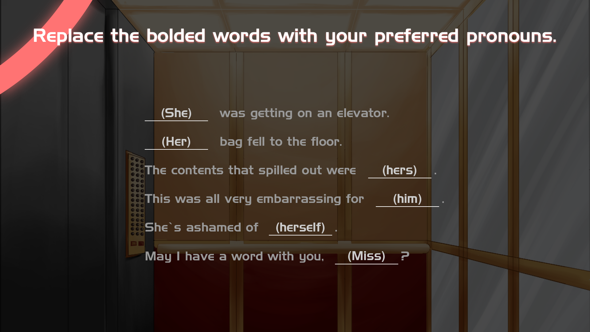Screenshot of the pronoun customisation screen