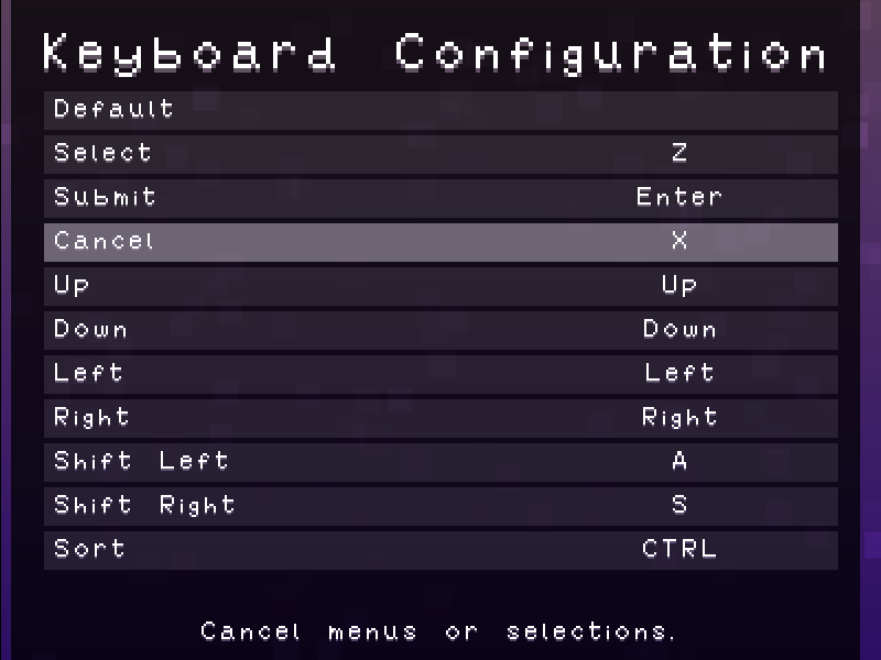 Keyboard binding menu