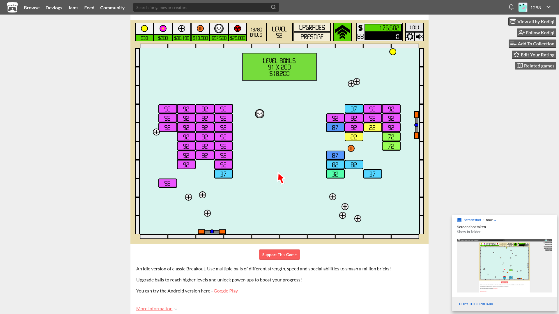 Comments 122 to 83 of 1107 - Idle Breakout by Kodiqi