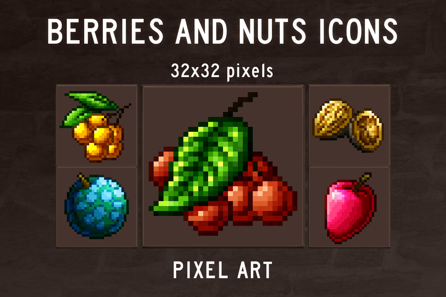 Added eighty fruit, nuts, and seeds to my free pixel art asset pack on  itch.io. Link in comments. : r/gameassets