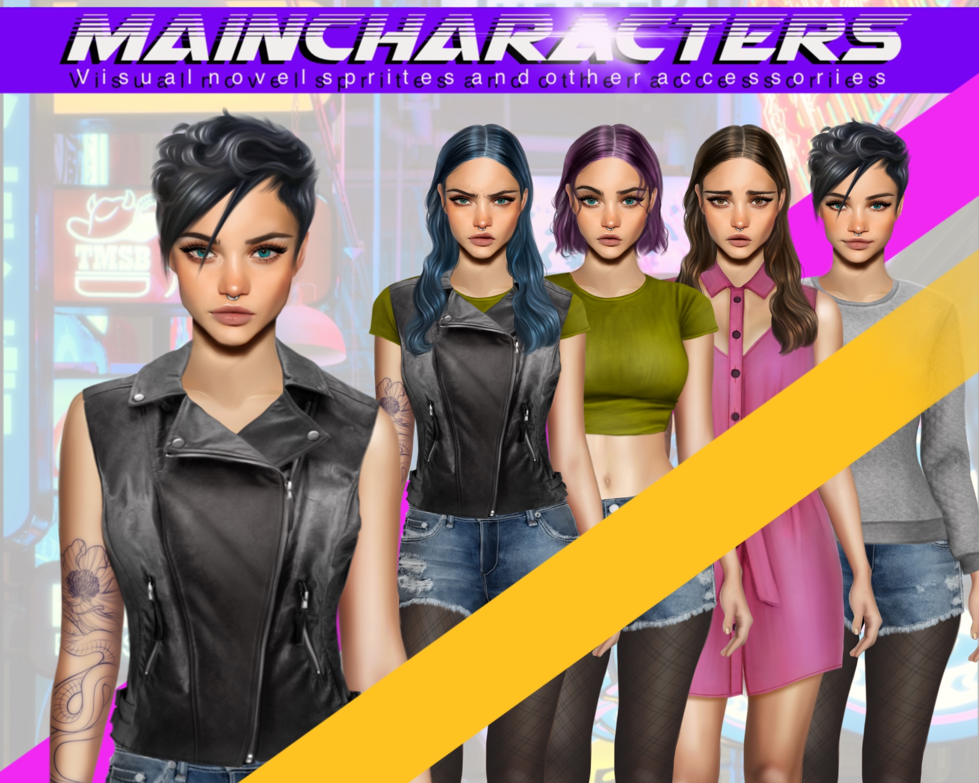 Visual novel sprite 2d female character by maincharacters
