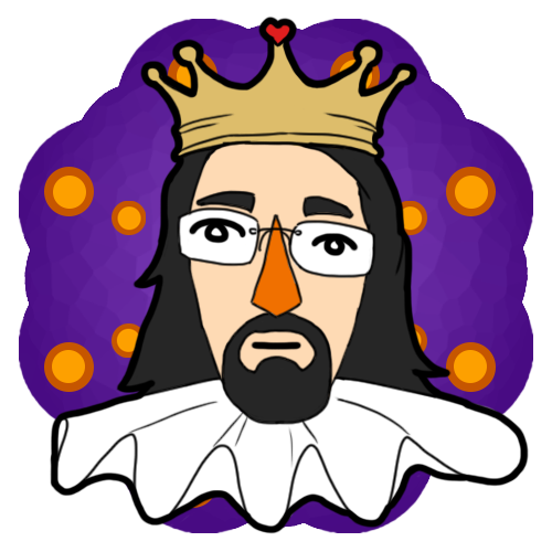 A drawn picture of a King with muppet-like features.