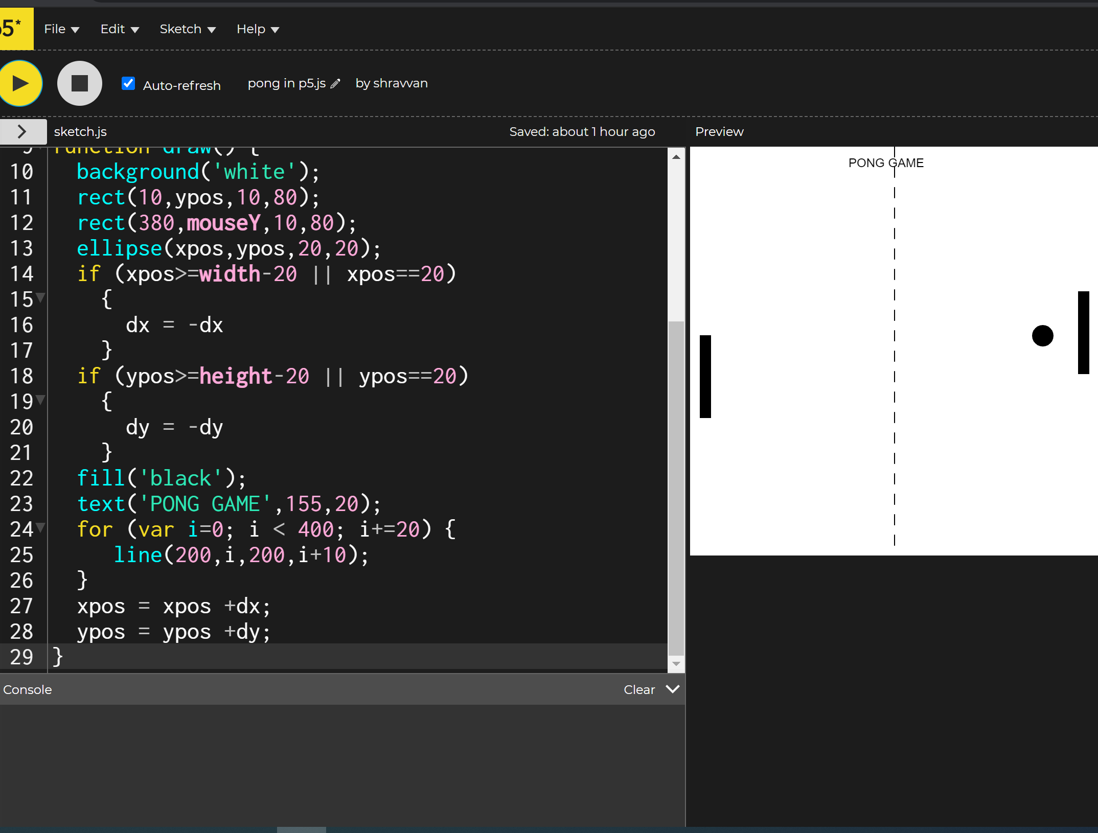 PONG in p5.js by MrSpect