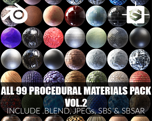 All 99 Procedural Materials Pack Vol.2 + SBS/SBSAR By JulioVII