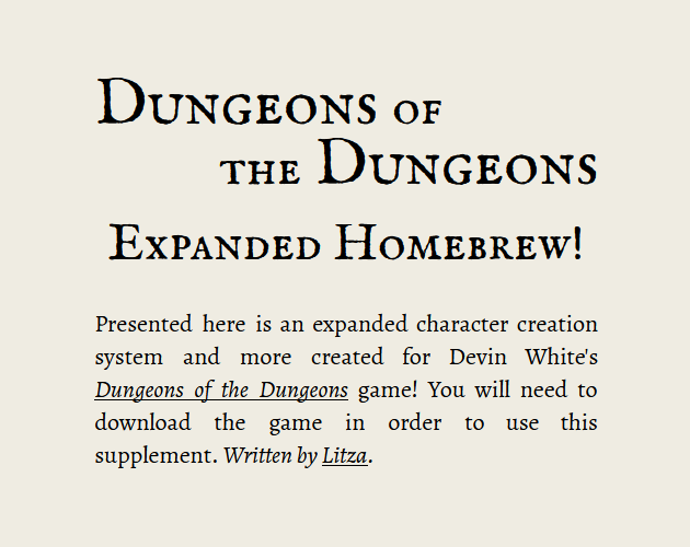 Cover image for Dungeons of the Dungeons Supplement