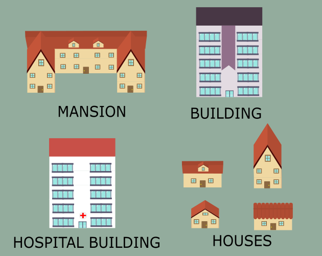 VECTOR EDITABLE HOUSES, MANSIONS AND BUILDINGS by Pudding Face