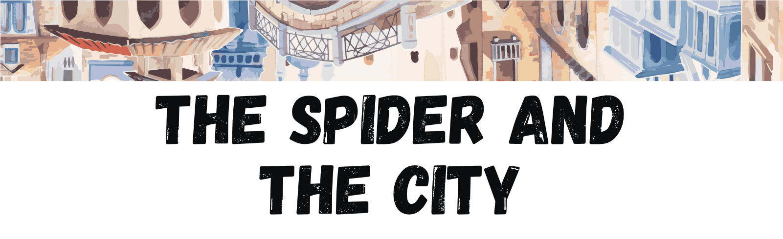 Cover of The Spider and The City. Illustration of an upside down city.