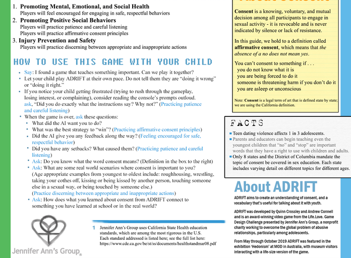 New Parent Guide For Adrift A Game About Consent Adrift By Jennifer Ann S Group