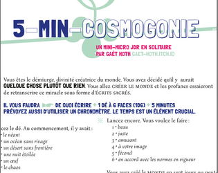 Cosmogonie en 5 minutes <5-Min-Cosmogony>   - [Fr+En translation] Un mini-micro jdr solo pour créer un monde en cinq minutes, sur le modèle de 5-min-e 