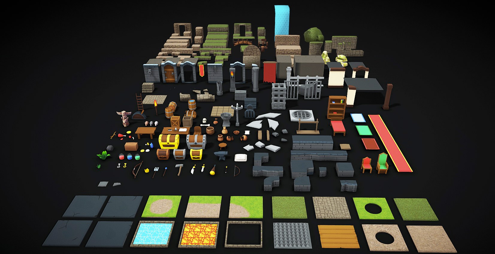 Modular Cartoon Low-Poly Dungeon Props and Tileset Pack