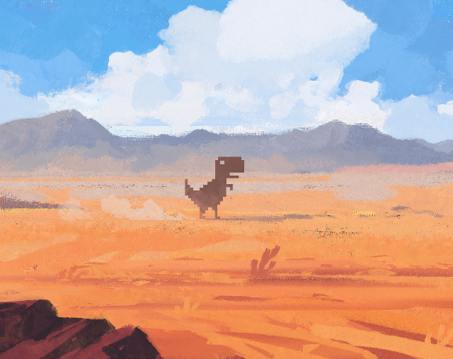 Jumping T-Rex dinosaur over a cactus, with some velociraptors running  alongside, Chrome Dino game, Epic cinematic awesome intricate meticulo -  AI Generated Artwork - NightCafe Creator