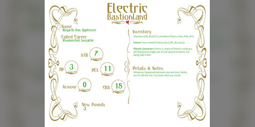 Cover image for Electric Bastionland custom character sheet