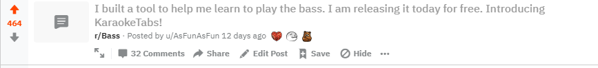 Reddit post on r/Bass with 464 Upvotes!
