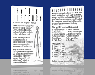 CryptidCurrency   - Pocket sized urban fantasy adventure seed. 