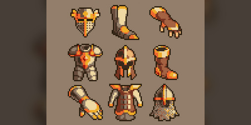 120 Pixel Art Armor Icons by MedievalMore