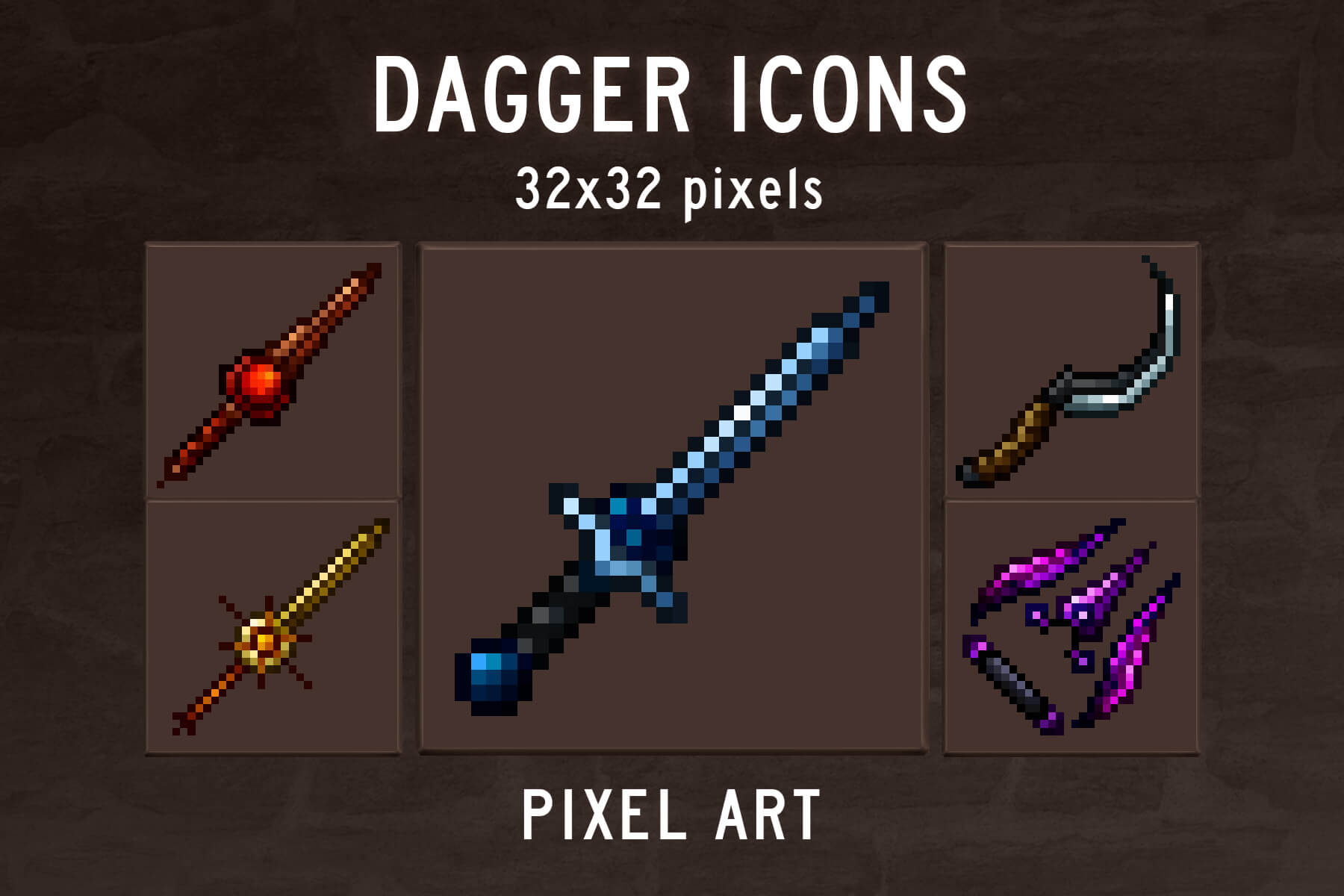 48 Dagger Icons Pixel Art by Free Game Assets (GUI, Sprite, Tilesets)