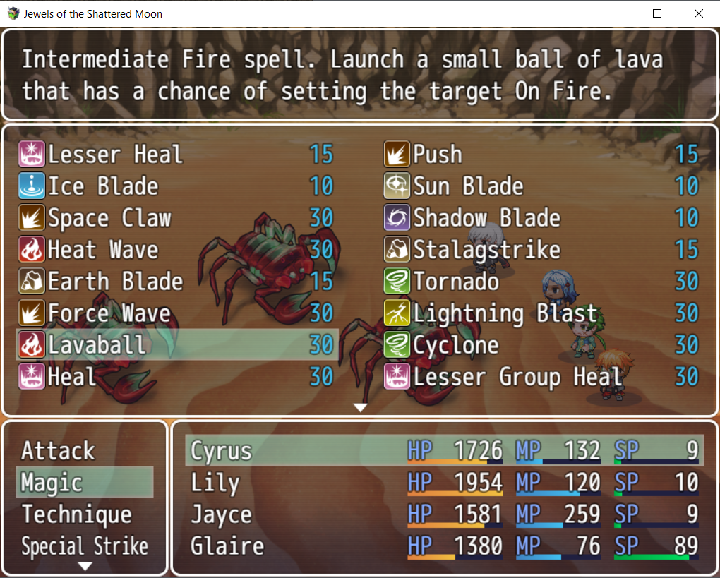 A Picture of a Battle Screen, With a List of Spells Highlighted