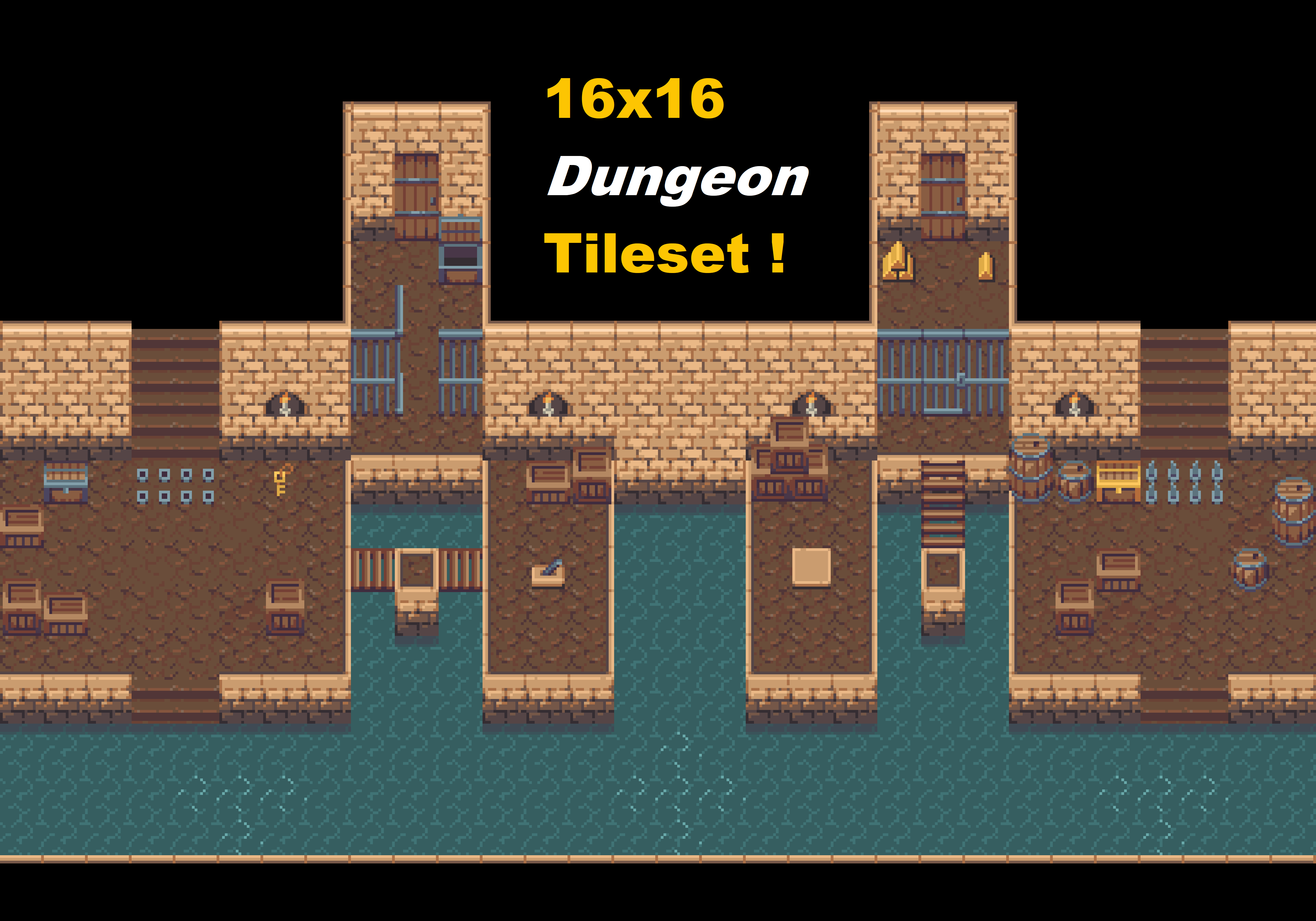 16x16 Pixel Art Dungeon Tileset By Frozjer 9522