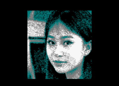 Image of a woman with straight hair converted to Amstrad CPC format with ImgToCpc