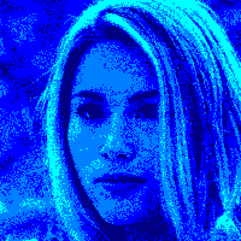 blonde woman in amstrad cpc blue palette