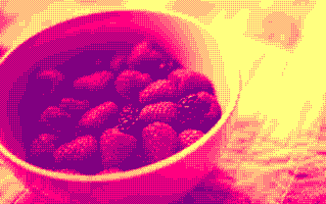 image bowl of appetizing raspberries option dither converted with ImgToCpc