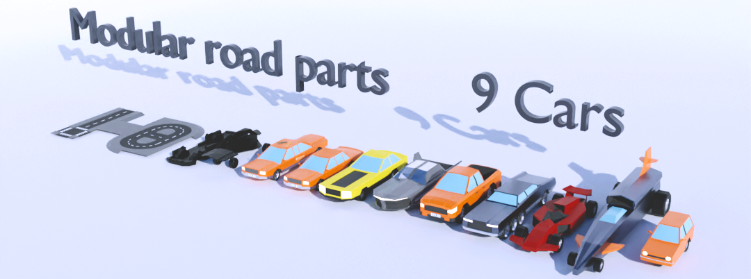 Low poly car and road asset pack
