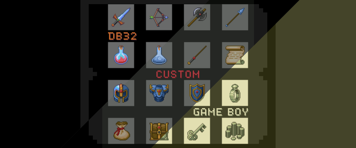 16 Fantasy Pixel Art RPG Items in 3 Colors